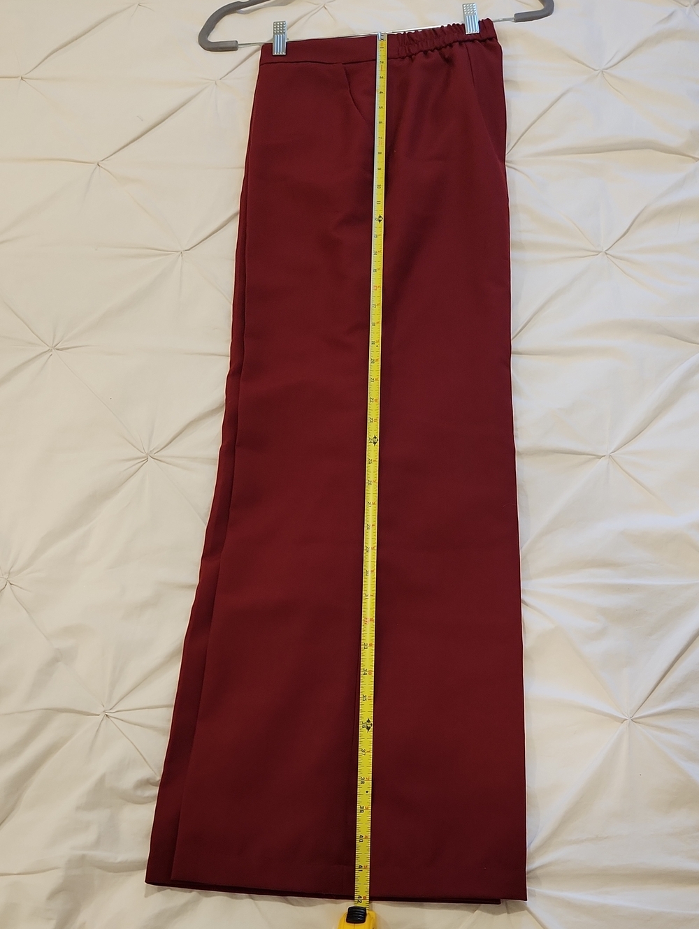 NWT FeHaute Two-Piece Wine Red Buckle Feather-Trimmed Crew Neck Top W/Pants US10 - Picture 8 of 9